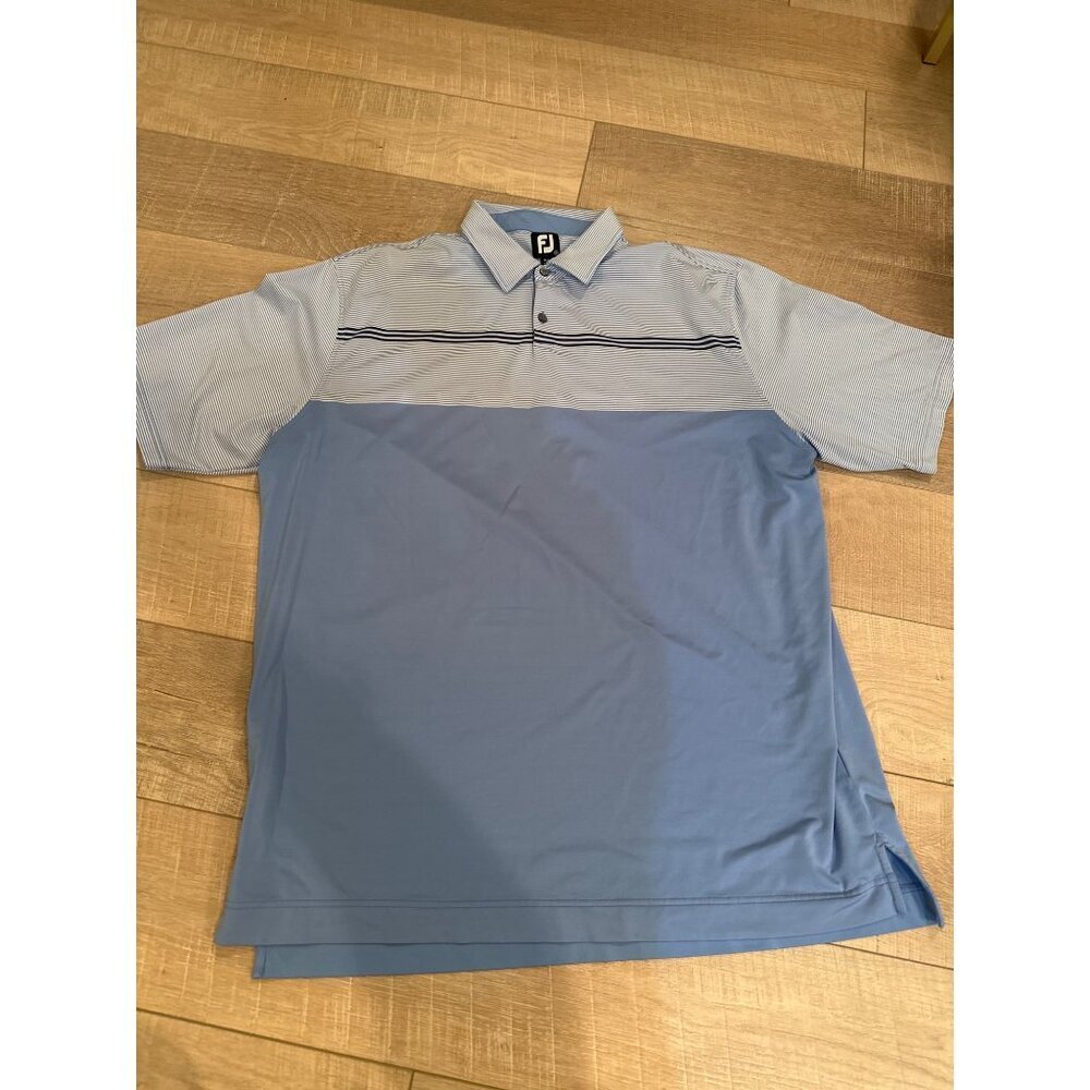Footjoy Mens 2XL Blue & White Striped Short Sleeve Polo Shirt With Collar
